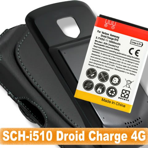 [Aftermarket Product] 3600mAh 3600 mAh Extended Battery Backup Spare Extra Power Replace Replacement+Black Back Battery Door Cover Case+Belt Clip Holster Case FOR Samsung i510 Droid Charge 4G