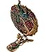 Ivenf Large Size Vintage Foldable Metal Handheld Oval Make-Up Mirror, Peacock Couple In Woods, Rose Copper