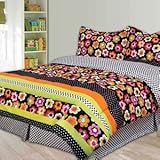 Bright Black White Green Orange POLKA DOT TWIN GIRLS COMFORTER SET