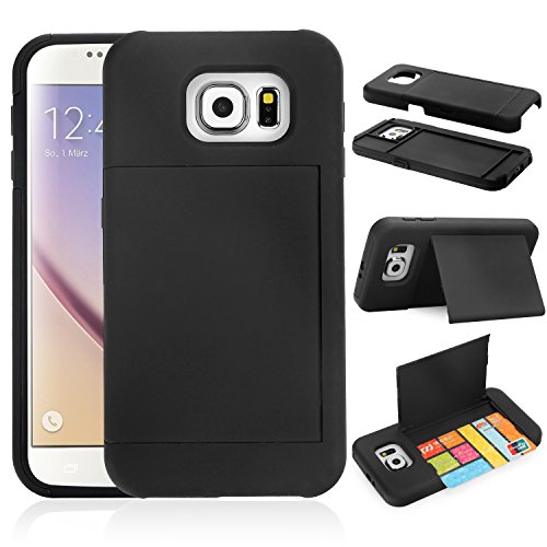 Galaxy S6 Case, Engive [TPU+PC Double Layer] Samsung Galaxy S6 Case with Card Slot (Black)