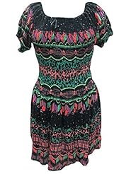 Short Sleeves Summer Empire   Waistline Rayon General Print Peasant Dress/Mini Dress 