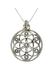 Sterling Silver Amethyst Flower of Life Pendant with 18 Inch Box Chain Necklace
