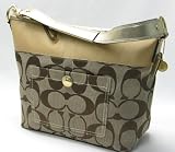 AUTHENTIC COACH SIGNATURE STRIPE LARGE SHOULDER BAG 11689 (Khaki/Camel/Gold)