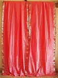 2 Pink Silk Indian Sari Curtains, Drapes, Panels