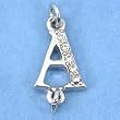 Chinese Crystal Letter "A" Spring Ring Charm with Ring White Plated 14.5mm