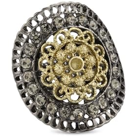 Leslie Danzis Gunmetal Dome With Crystal Ring, Size 7