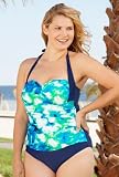 Two Styles! Beach Belle® Watercolors Bandeau Halter Swimsuit - Women's Swimsuit Plus Size Swimsuits