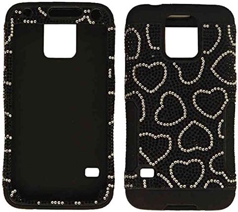 HEAVY DUTY HOPPER HYBRID CELL PHONE COVER HARD AND SOFT SILICONE RUBBER SKIN CASE WITH KICKSTAND FOR SAMSUNG GALAXY S5 S V HEART RHINESTONE WITH STAND