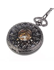 Creddeal Sun God Symbol Mechanical Pocket Watch Roman Number Gold Hand with Black Dial Pw037