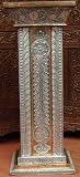 OXIDIZED PEDESTAL WITH GLASS ON TOP BEAUTIFUL CARVED INDIA FURNITURE ART LIVING ROOM STAND