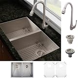 Ticor Stainless Steel Double Bowl Kitchen Sink and Brushed Nickel Pull-Out Kitchen Faucet Combo