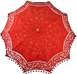 Red Battenburg Lace Parasol with Red Beaded Fringe