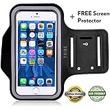 Tribe AB37 Premium Water Resistant Sports Armband with Key Holder for iPhone 6, 6S,5, 5S, 5C, All iPods, Galaxy S3/S4, Bundle with Screen Protector