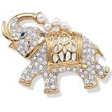 Goldtone Metal Simulated Pearl and Crystal Elephant Pin