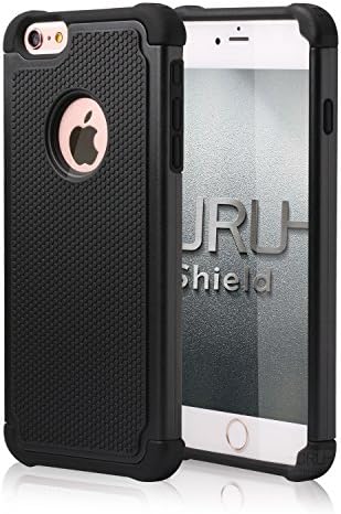 iPhone 6S Plus Case, URUShield [Spring Series] iPhone 6 6s Plus Case [Black/Black] Quality PC Silicone Defender Best Protective Anti-slip Anti-stretch Impact-resistant Dual Layer Hard Stylish Cover