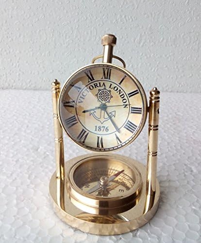 Solid Brass Clock With Compass Home decor Nautical decor Desk Top Clock