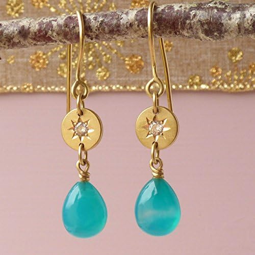 Eloise One-of-a-Kind 18k Recycled Gold Chrysocolla Drop Earrings with Mink Diamonds.
