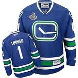 LUONGO #1 Vancouver Canucks Reebok Premier Third NHL Hockey Jersey w/ 2011 Stanley Cup Patch (NHLPA Certified Custom Sewn Authentic Twill)