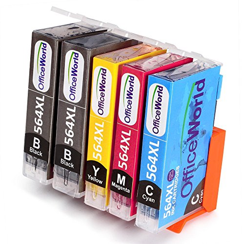 Office World 4 Color Hp printer 564XL Ink Cartridge (2 Large Black 1 Cyan 1 Magenta 1 Yellow)5 Packs, Compatible with HP Photosmart 5520 6520 6510 7510 7520 7515 C6380 C310a
