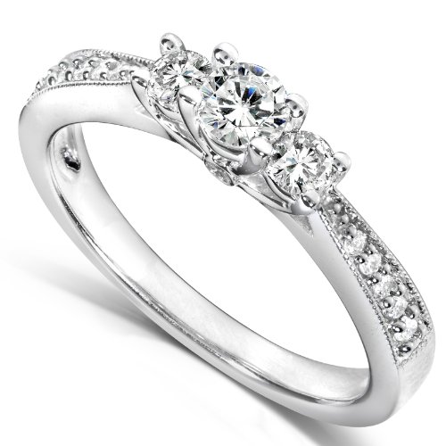 1/3ct TW Three-Stone Round Brilliant Diamond Engagement Ring in 14Kt Gold