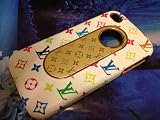 De Luxe White Rainbow Hardshell Case Cover for iPhone 4 Leather Like Hard Case Cover