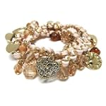 Glamorous Pink Gold Multi Heart Beaded Wrap Bracelet Necklace