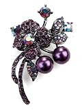 Large Purple Rhinestone Flower Brooch Pin Jewelry