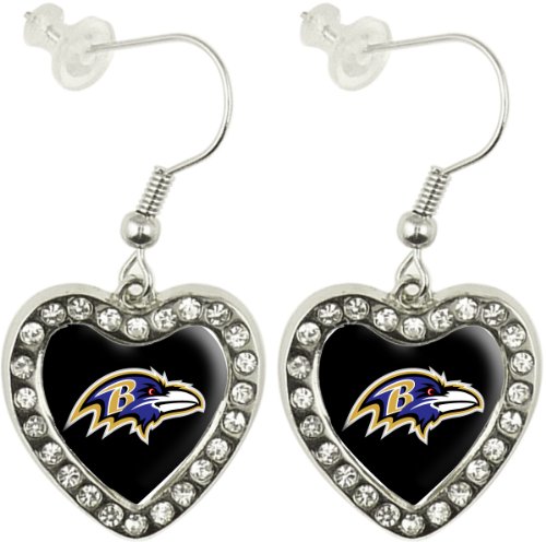 NFL Baltimore Ravens Crystal Heart Earrings with Team Logo