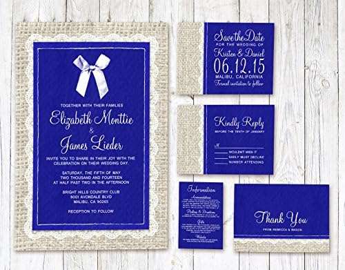 Royal Blue Country Burlap Wedding Invitations Suite (Invite, RSVP, Save the Date, Info &amp; Thank You Cards)