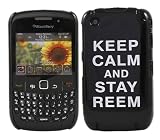 iTALKonline IMPERIAL BLACK CASE with WHITE TEXT KEEP CALM AND STAY REEM Pattern Super Slim Hydro Hard Protective Armour/Case/Skin/Cover/Shell for BlackBerry 8520 Curve 9300 3G
