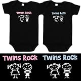 Baby Gift Set for Boy/Girl Twins (Includes 2 Black Bodysuits – Twins Rock!, size 3-6 mo)