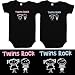 Baby Gift Set for Boy/Girl Twins (Includes 2 Black Bodysuits - Twins Rock!, size 3-6 mo)