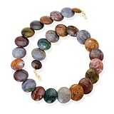 14k Gold & 20mm Ocean Jasper Disc Necklace- 18 IN