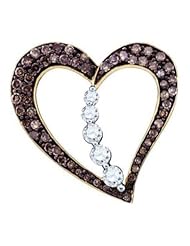 0.51 cttw 10k Yellow Gold Cognac Diamond Journey Heart Pendant, Brown and White Diamonds, Color Of Diamonds Light To Medium Brown, 0.75" Heart Shaped Pendant, Comes With 18" Chain (Real Diamonds: 1/2 cttw)