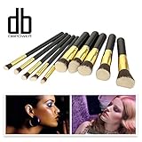 Premium Synthetic Kabuki Makeup Brush Set Cosmetics Foundation Blending Blush Eyeliner Face Powder Brush Makeup Brush Kit (10pcs, Golden Black)