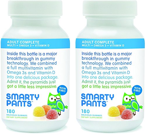 SmartyPants Vitamins Adult Gummy Multivitamins Plus Omega 3's Plus Vitamin D, 2 Bottle's of 180 Gummies (60 Day Supply)