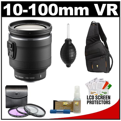 Nikon 1 10-100mm f/4.5-5.6 VR Nikkor PD-Zoom Lens (Black) with Case + 3-Piece UV/FLD/CPL Filter Set + Cleaning & Accessory Kit