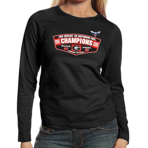 Georgia Bulldogs Ladies Black 2009 Independence Bowl Champions Long Sleeve Score T-shirt (Small)
