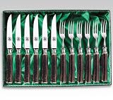 Linder Solingen Rehwappen Besteck Serie 4 - Steakbesteck 12-teilig - 6 Messer und 6 Gabeln Hirschhorn