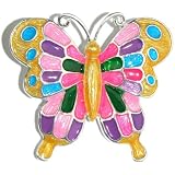 Enamel Butterfly Pin 2 1/8 X 1 7/8 In Multi With Silver Finish