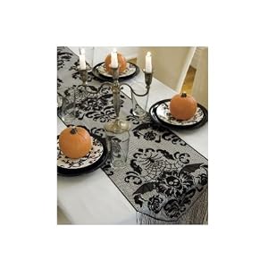 Heritage Lace Black Halloween Damask Runner