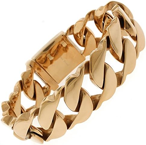 Stainless Steel Mens Thick Fancy Rose Gold Plated Cuban Curb Link Bracelet Chain 21mm 8.5"