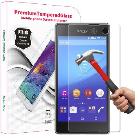Xperia M5 Screen Protector, PThinkÂ® Premium Tempered Glass Screen Protector for Sony Xperia M5 with 9H Hardness/Anti-scratch/Shatterproof/Fingerprint resistant (Sony Xperia M5)