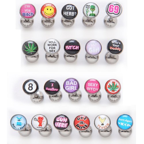 6 Pack Of Bad Word Tongue Ring Bulk #10 & Bracelet