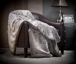 Chinchilla Faux Fur Throw Blanket Rug with Chinchilla Faux Fur on Both Sides Large 50" x 70"