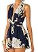 Choies Women's Chiffon Deep V Neck Floral Back Cross Tie Waist Playsuit (X-Large) Blue