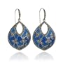 Sterling Silver Marcasite and Blue Epoxy Leaf Earrings