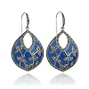Sterling Silver Marcasite and Blue Epoxy Leaf Earrings