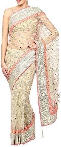 Divya Kanakia designer wear Plush cream sari with sequin embellishments by Kimaya