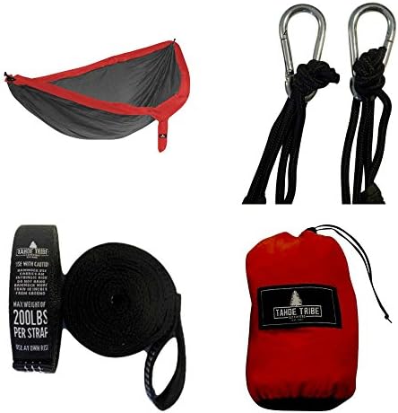 Backyard to Back Country Suspension Double Size Camping Hammock By Tahoe Tribe Outfitters - for Hiking, Hunting, the Beach &amp; More - Nylon Build Comes w/ Easy Attach Tree Straps as Bonus Gift